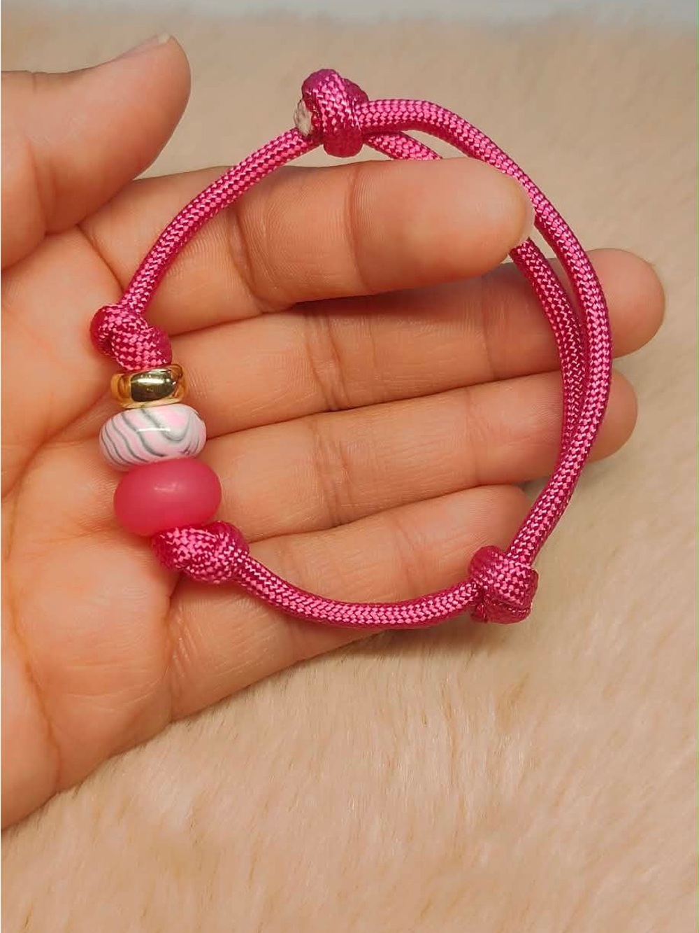 Hot Pink Bead Cord Bracelet with Gold Accent